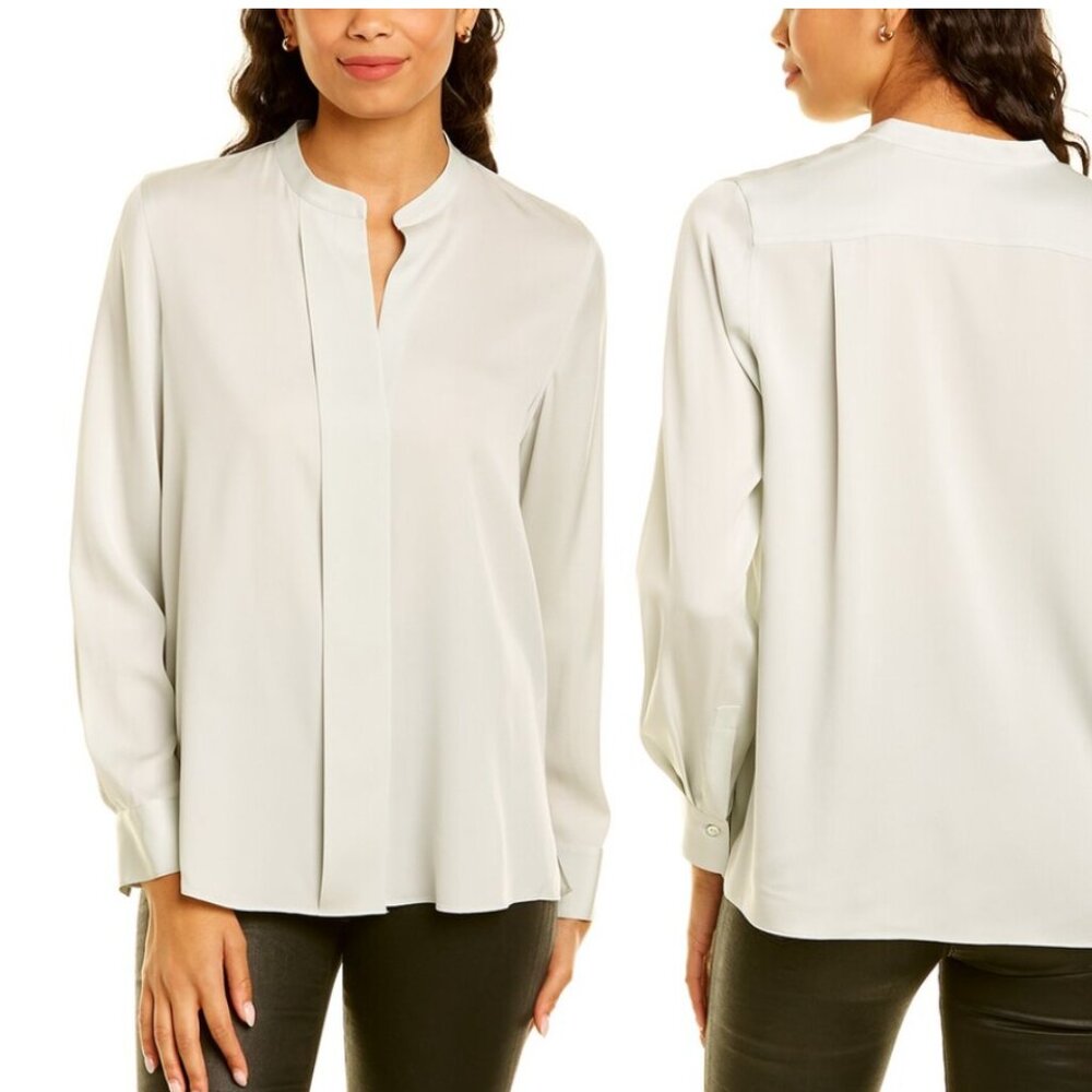 Vince Slim Band Collar Silk-Blend Blouse